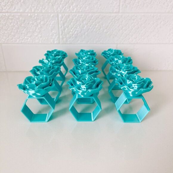 Elegant Rose Napkin Rings – Cyan Blue - Handmade - Wedding Party Event Planner - Picture 10 of 13